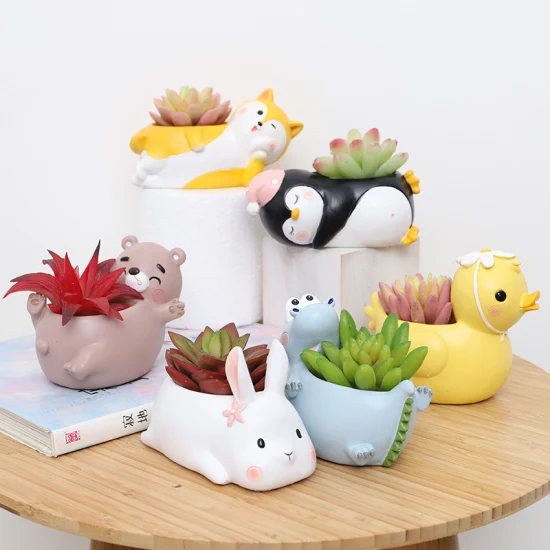 Креативный домашний настольный милый полимерный тазик, милый пингвин, кролик, животное, сочный кактус, небольшой горшок для растений, комбинация